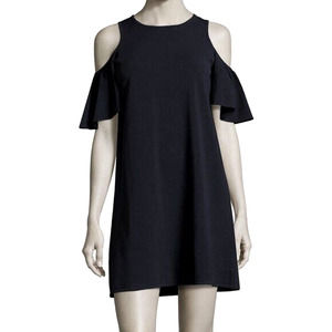 NWOT Milly Dress Black Cold Shoulder Dress Flutter Sleeve Knit A line Fl…